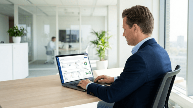 en ondernemer houdt digitaal de WBSO-administratie bij volgens de uren- en projectrichtlijnen van de RVO