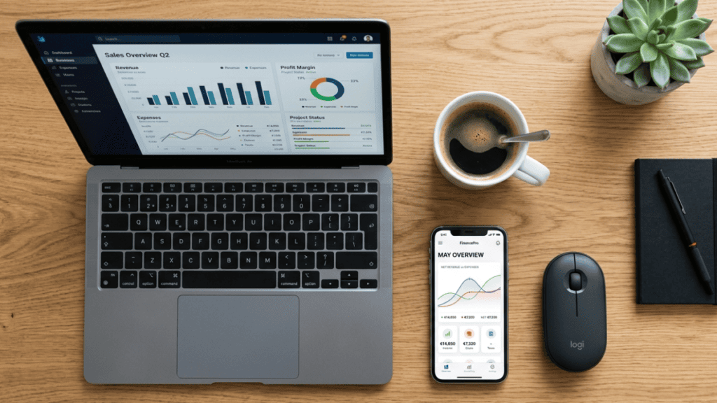 Een zzp'er doet eenvoudig digitaal de btw-aangifte via een online boekhoudprogramma op een laptop.