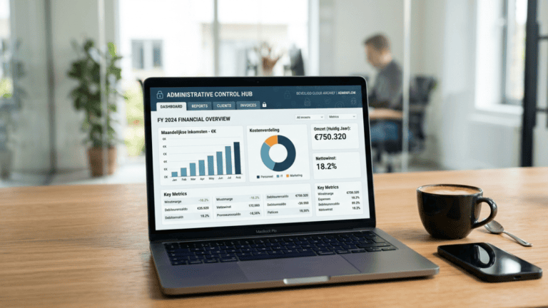 Digitaal cloud archief op een laptop voor de wettelijke bewaartermijn van de zakelijke administratie